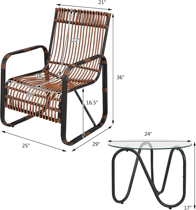 Tangkula 3 Piece Patio Rattan Furniture Set, Includes 2 Single Wicker Chairs - Image 5