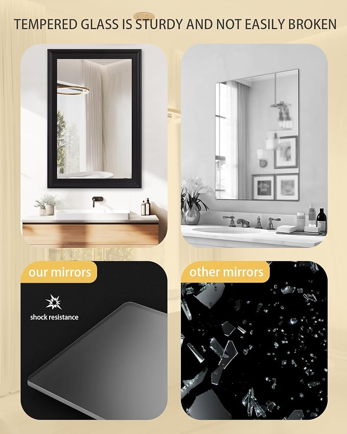 Black Mirror for Bathroom, Rectangle Rustic 30 x 36 inch Vanity Mirror for Wall - Image 7
