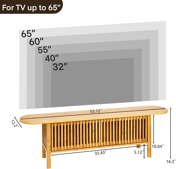 Bamboo TV Stand for TVs up to 65", Accent Entertainment Center - Image 2