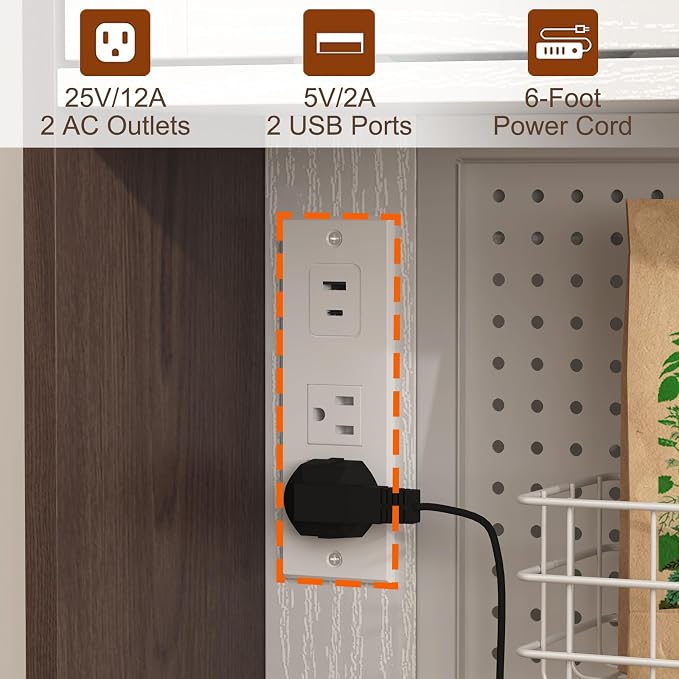 71" Pantry Cabinet with Pegboard, Movable Charging Station & Arched Door Cabinet - Image 8