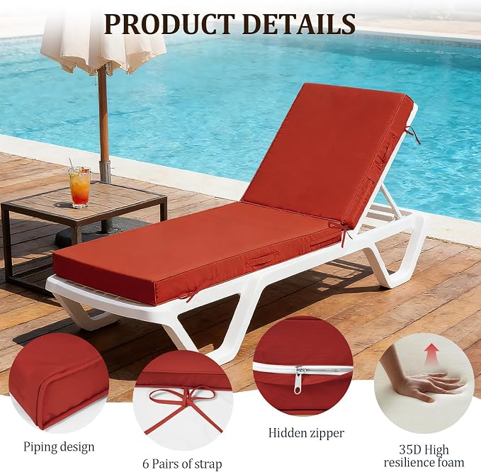 80x26x4in Lounge Cushions for Outdoor Furniture, Outdoor Lounge Chair Cushions - Image 3