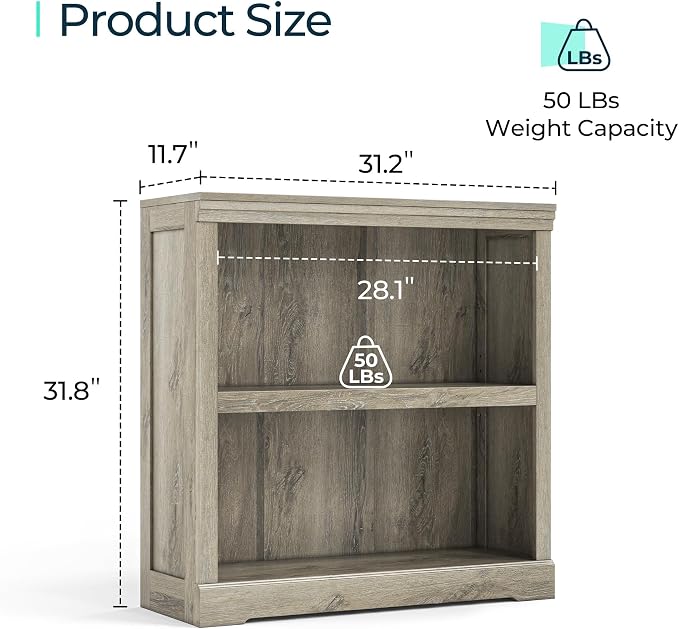 LINSY HOME 2-Tier Bookcase and Bookshelf, Small Wood Display Storage Shelves - Image 3