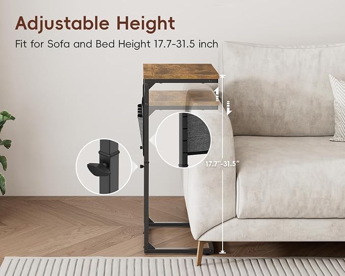 Vagusicc C-Shaped End Table Set of 2, Adjustable Height Side Table - Image 4