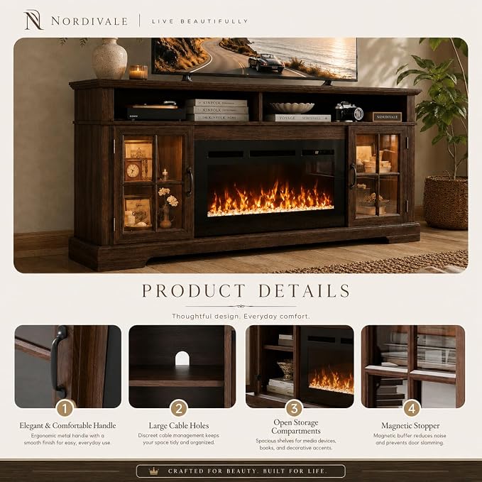 70" Fireplace TV Stand, Modern Entertainment Center - Image 4