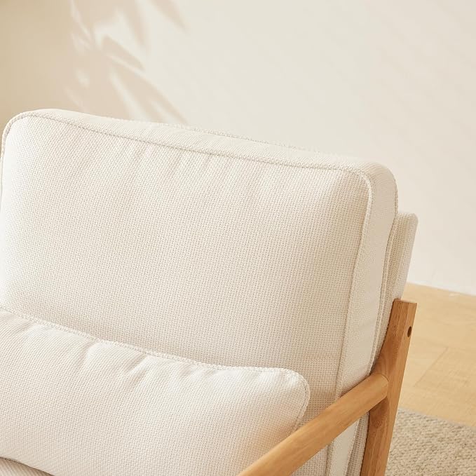 VINGLI Coarse Linen Beige Comfy Accent Chair, Mid Century Modern Lounge Armchair - Image 7