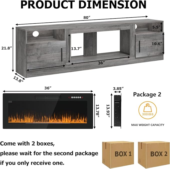 PRETZI Fireplace TV Stand with 36" Fireplace Up to 90" TVs, Remote Control - Image 7
