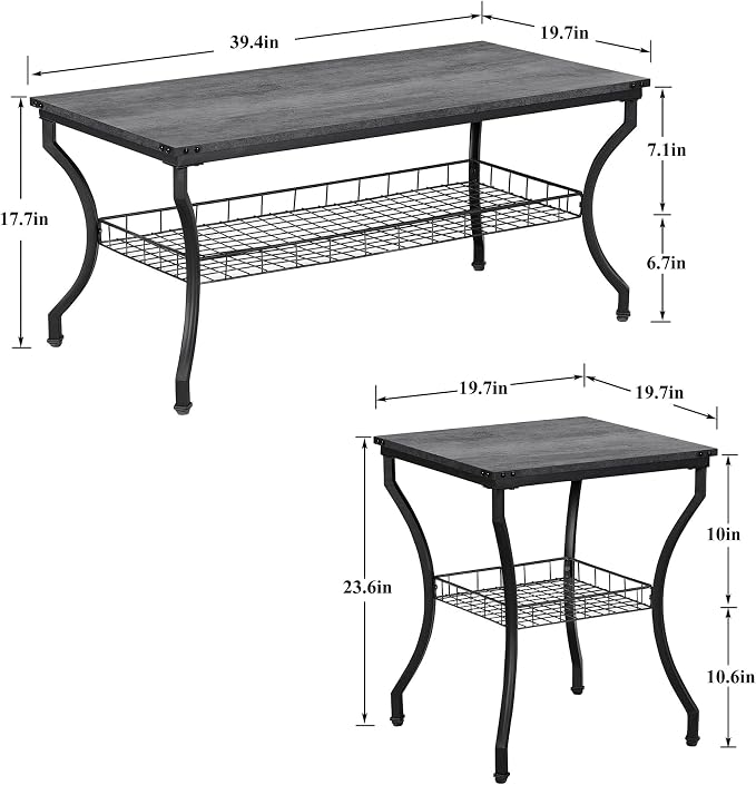 VECELO 3 Pieces Living Room Table Sets, Coffee and End Tables - Image 5