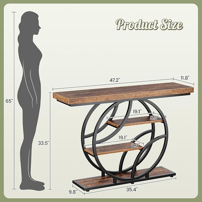 Huuger 47.2 Inch Entryway Table, Industrial Console Sofa Table - Image 2