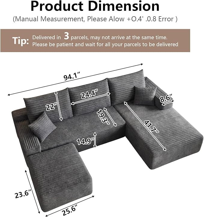 95" Cloud Sectional Couch U-Shaped Chaise - Image 2
