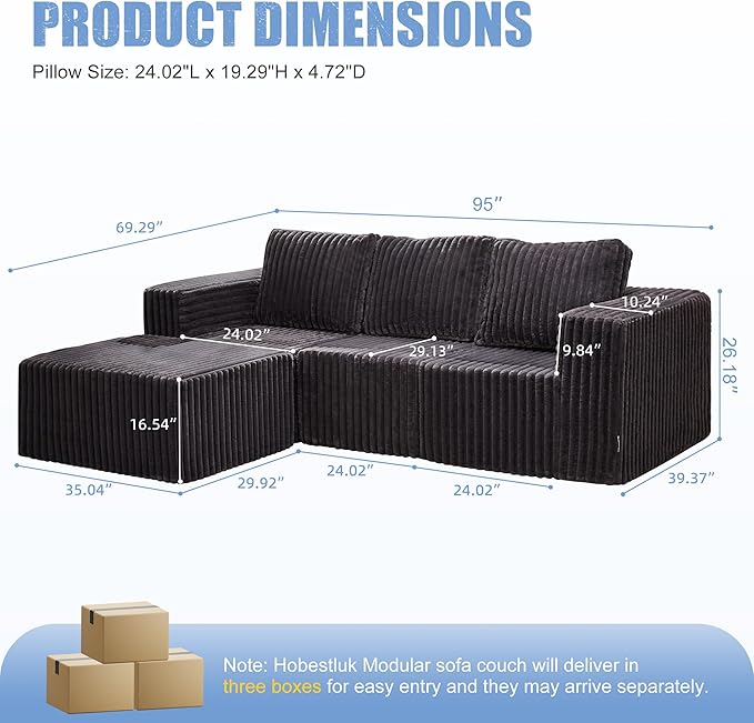 Hobestluk Modular Sectional Sofa Memory Foam Couch Oversized Sectional Sofa - Image 2