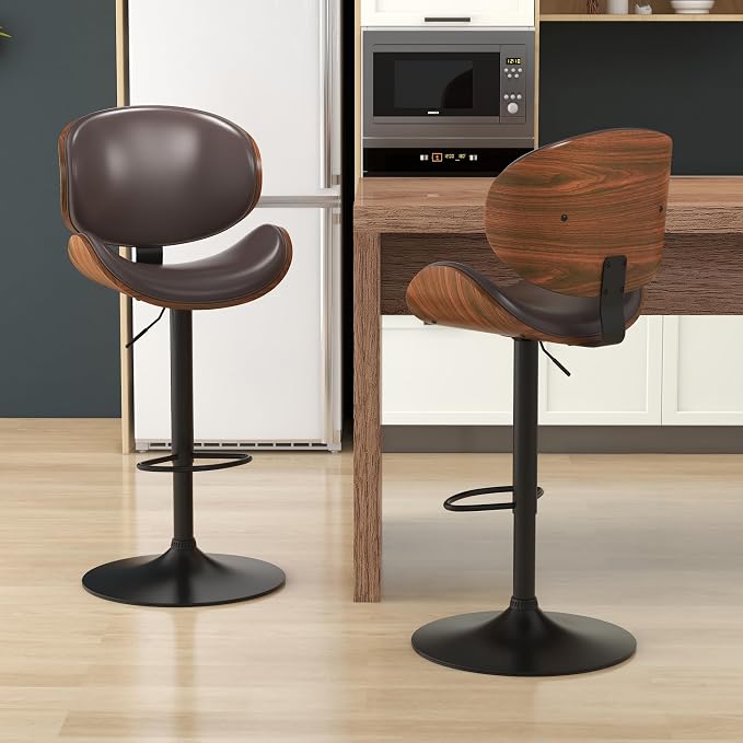 KCC Bar Stools Set of 6, Swivel Adjustable Height Barstools, PU Leather - Image 5