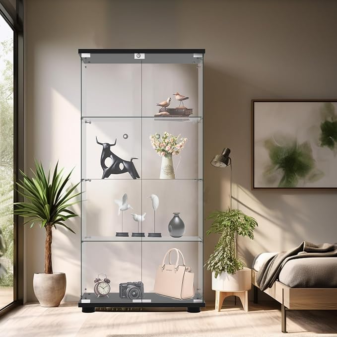 Display Cabinet with Glass Door and Lock, 4-Shelf Fast Installation in 30 Mins - Image 6