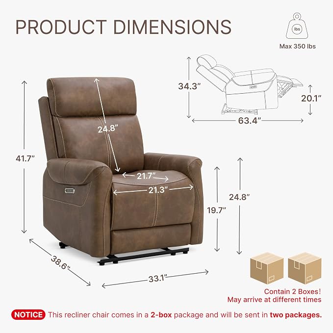 KISLOT Leather Recliner Chair Set of 2, Wall Hugger RV Recliners - Image 2