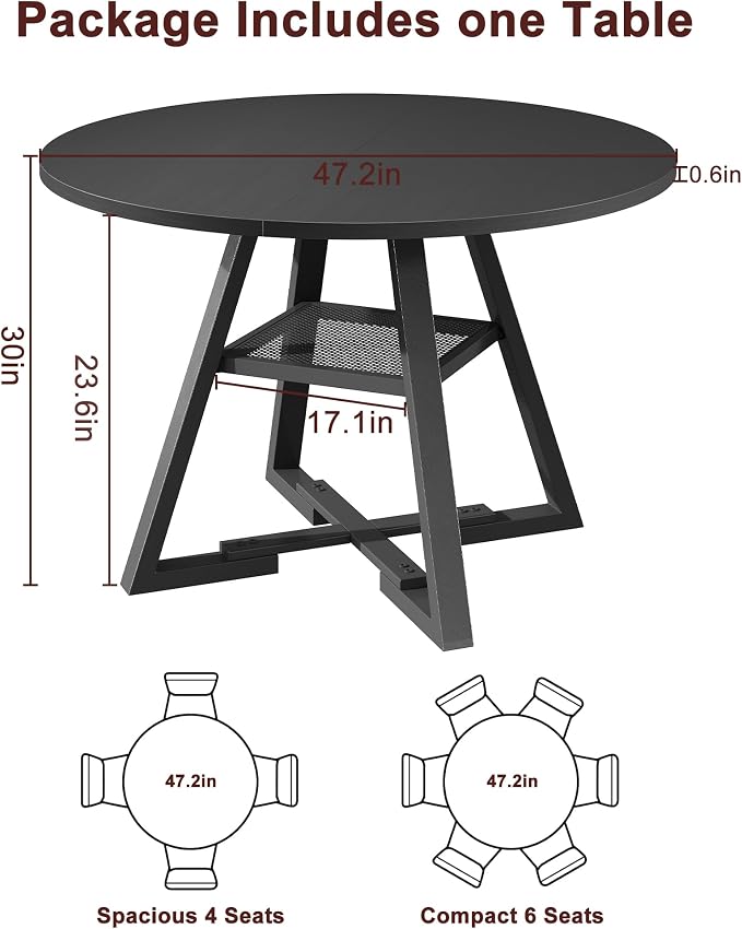 Jocoevol Round Dining Table for 4, Kitchen Dining Room Circle Dinner Pedestal - Image 2