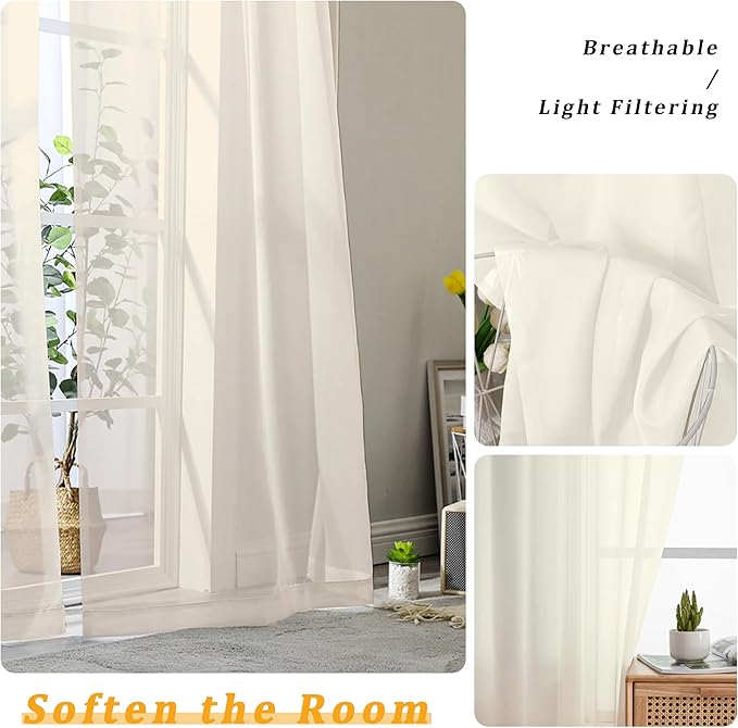 Gwine Cream Valances for Windows, Small Light Filtering Rod Pocket Cafe Valance - Image 3