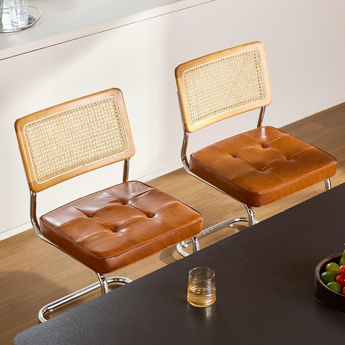 GrandNoor Rattan Dining Chairs Set, Wooden Mid Century Modern Dining Room Chairs - Image 4