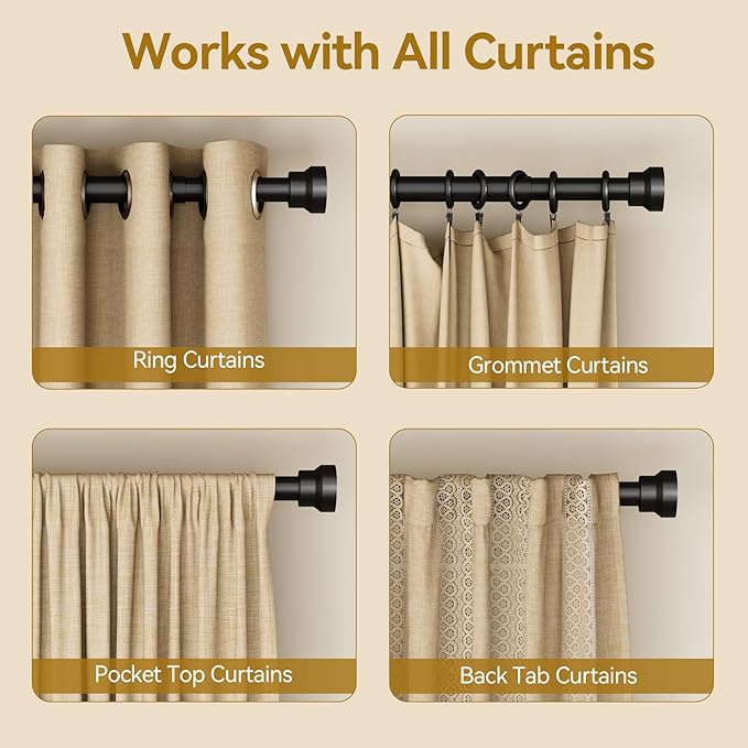 YaFex Curtain Rods 2 Pack 32-144 Inch, Heavy Duty 1 Inch Curtain Rod, Modern - Image 5