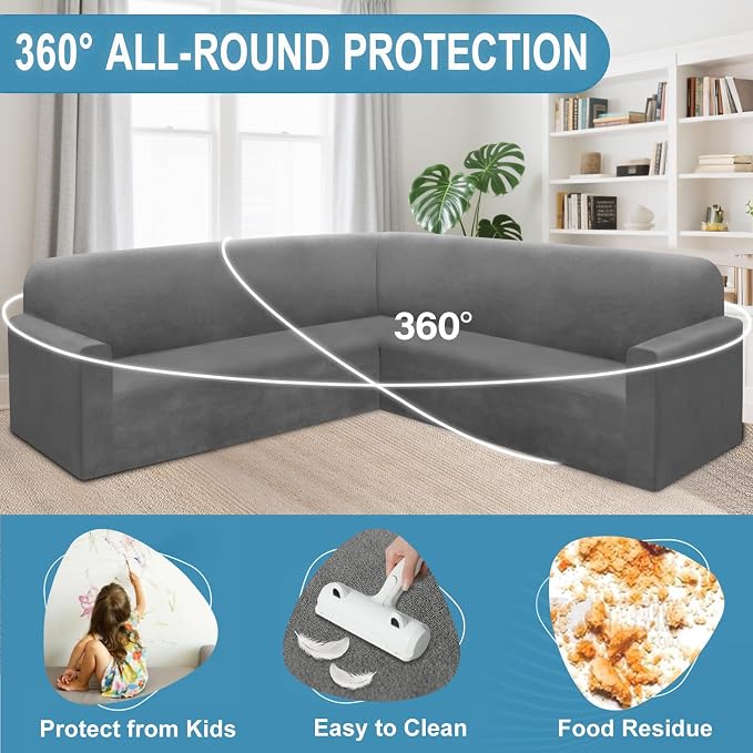 HDCAXKJ Corner Sectional Couch Covers Velvet Stretch L Shape Sofa Cover Soft - Image 5