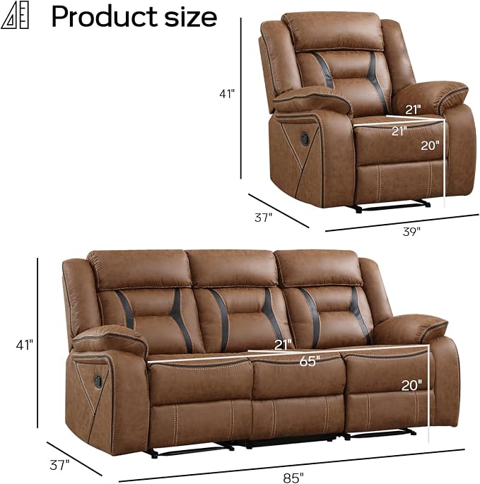 EBELLO Faux Leather Recliner Sofa Furniture Set - Image 2