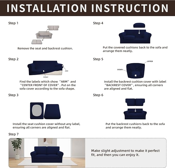 Easy-Going 5 Pieces Stretch Loveseat Cover Washable Loveseat Slipcover Set - Image 7