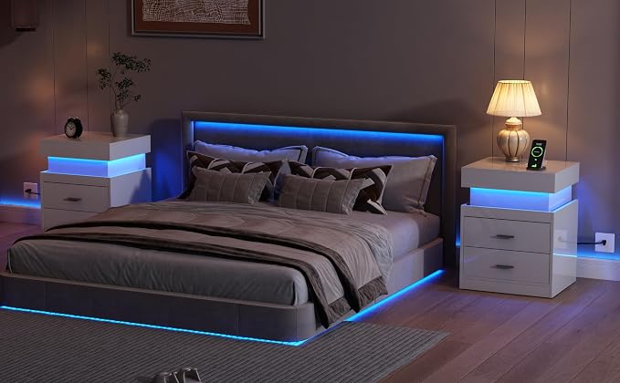 ChooChoo LED Nightstand with Charging Station, Smart Night Stand with Sliding - Image 6