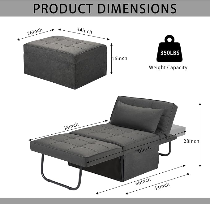 BIGSYY Sofa Bed, Dark Grey - Image 2