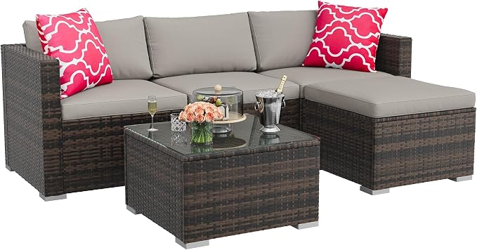 5-Piece Outdoor Sectional Sofa Set, All-Weather PE Rattan Patio Furniture - Image 9