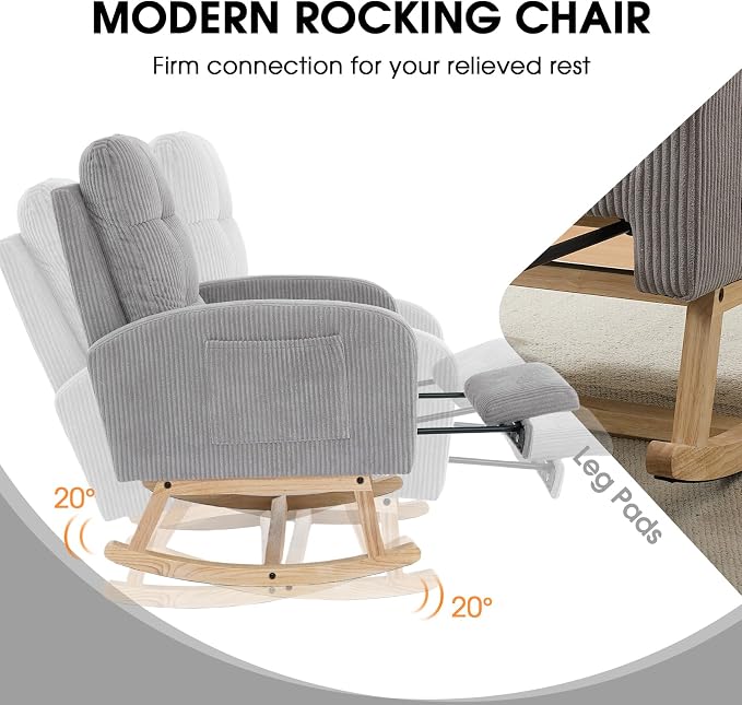 NIOIIKIT Nursery Rocking Chair, Corduroy Upholstered Rocking Chair - Image 5