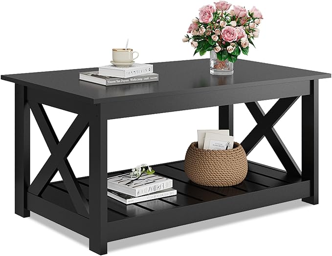 WLIVE Farmhouse Coffee Table for Living Room, 40.1" Rustic Center Table by WLIVE