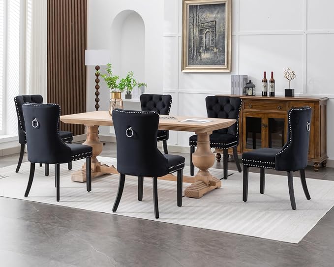 KCC Velvet Dining Chairs Set of 6, Upholstered High-end Tufted Dining Room Chair - Image 2