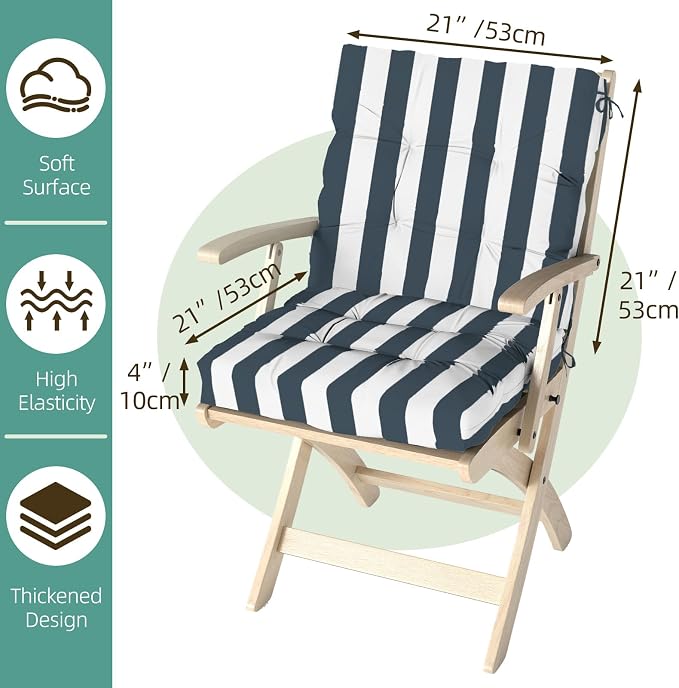 Outdoor Chair Cushion, High Back Soft Seat Pad, Indoor Outside Use, - Image 9