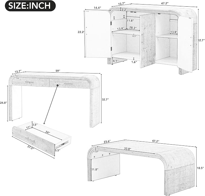 Retro Silhouette Sectional 3-Piece Set Containing Sideboard, Console Table and - Image 4