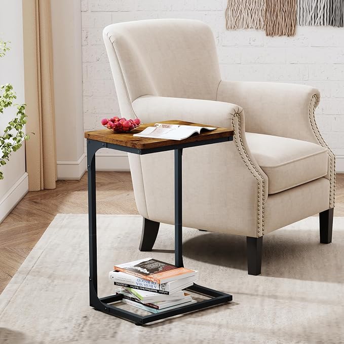 QEEIG C Shaped Side Table Set of 2 Living Room Sets Couch Tray Tables Small - Image 2