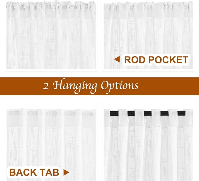 NICETOWN White Linen Sheer Bedroom Curtains 90 inches Long, Rod Pocket & Back - Image 3