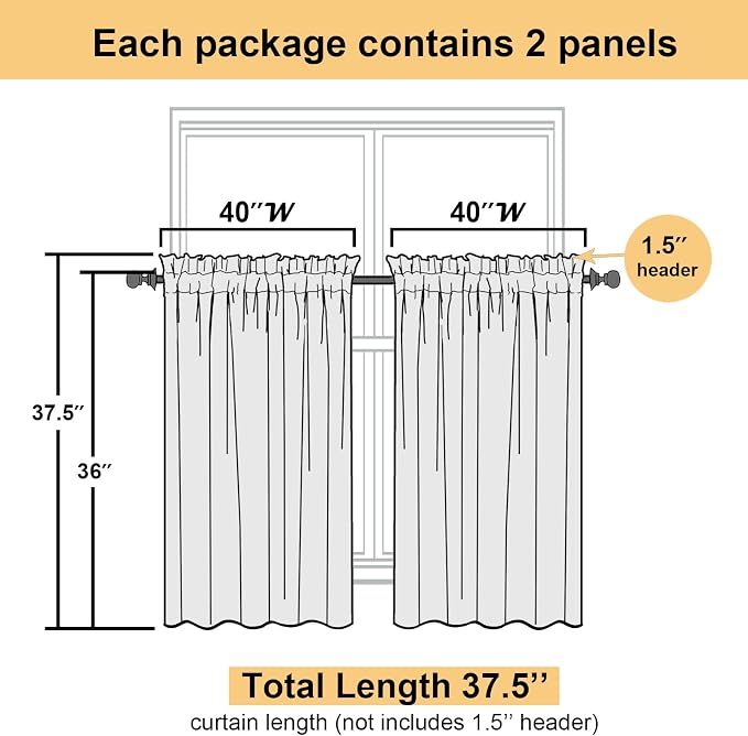 Lecloud Volie Sheer Curtains Blue Tiers 36 Inches Long 2 Pieces Set, Gauzy - Image 4
