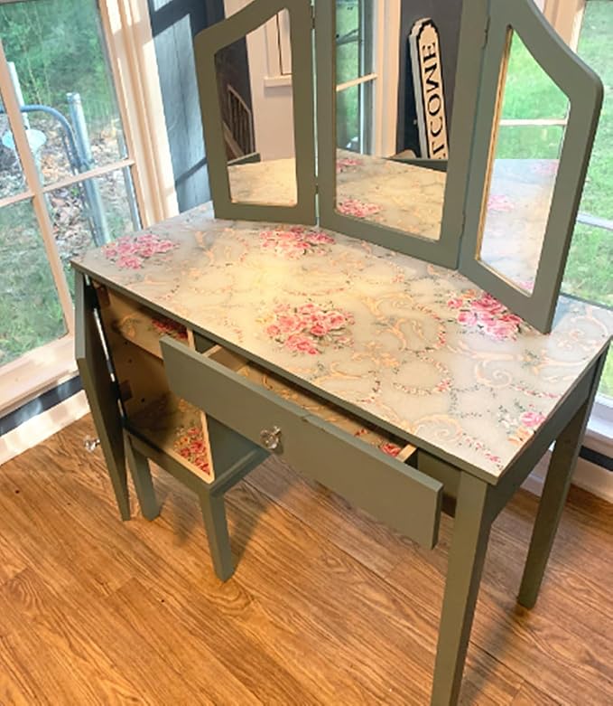 Vintage Floral Self Adhesive Wall Paper Shelf Liner Funitures Dresser Drawer - Image 8