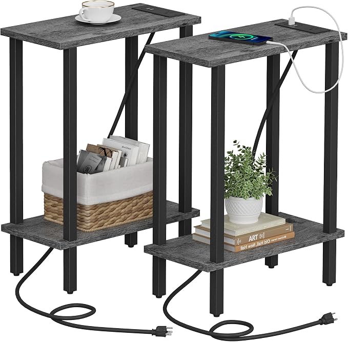 TUTOTAK Small End Table with Charging Station, Narrow Side Table with USB Ports by ChoosetutotakFurnitureBuildYourCozyHome