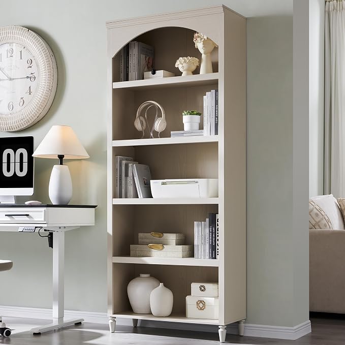 IFGET 76" Tall Arched Bookcase, Farmhouse 5 Tiers Large Arched Bookshelf Cabinet by IFGETEnrichYourLivingSpace