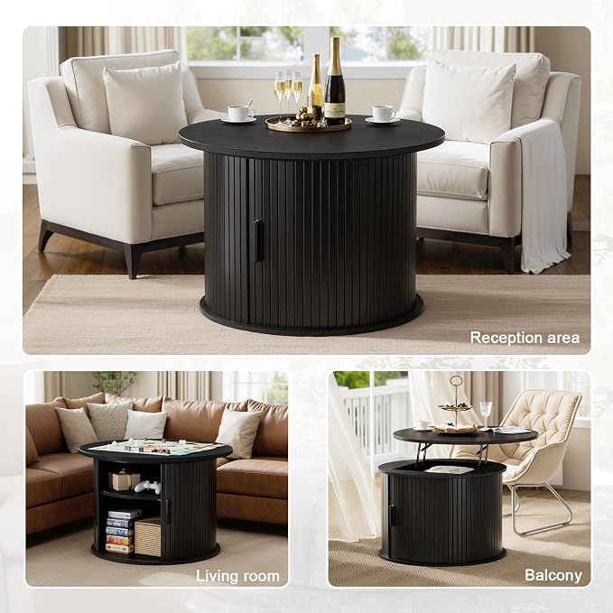 FABATO Round Lift Top Coffee Table, Fluted Wood Accent Coffee Table - Image 7