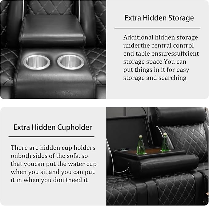 Power Recliner Sofa Set with LED, Breathable Leather Recliner Couch Loveseat - Image 5