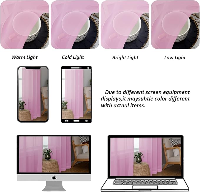 Chyhomenyc Pink Sheer Curtains 78 Inches Long 2 Panels Set - Image 8