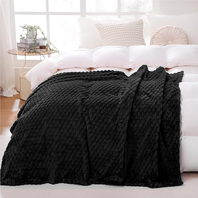 Puncuntex Black Throw Blanket 50"×60" inches Fuzzy 3D Jacquard Decorative - Image 3
