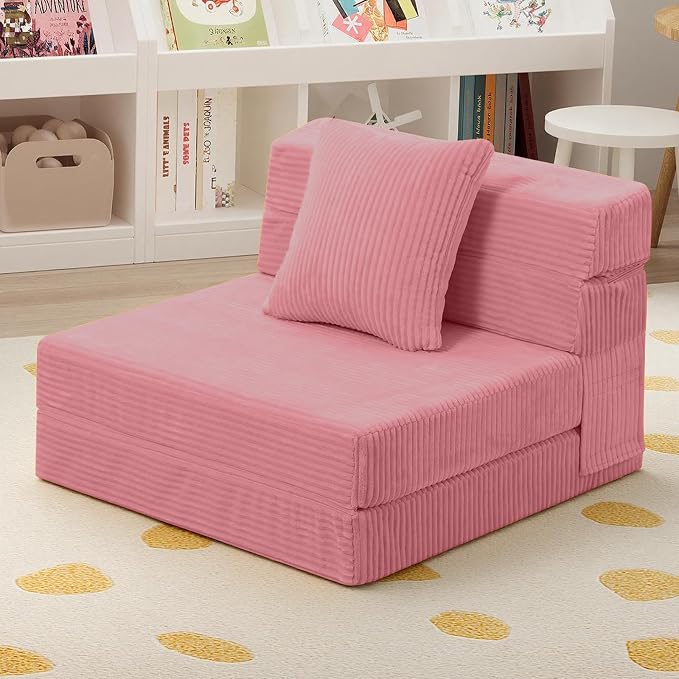 MeMoreCool Kids Folding Sofa – Corduroy Floor Futon Chair, Tri-Fold Mattress - Image 8