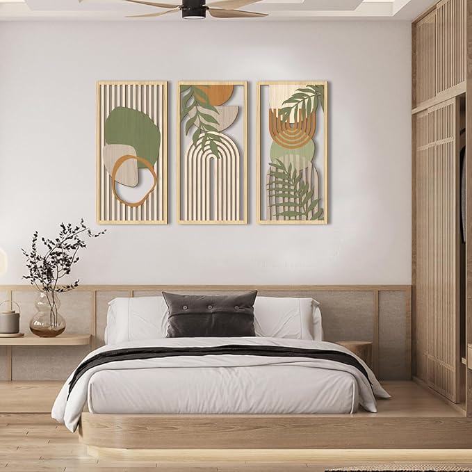 IARTTOP Boho Mid-century Modern Wood Wall Art 16x32 Inch Large Green Abstract - Image 3