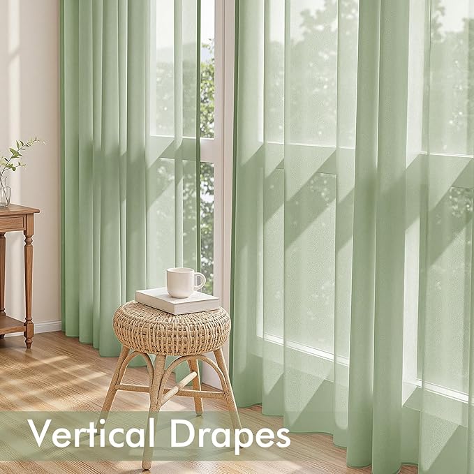 MIULEE Sage Green Sheer Curtains 72 Inches Long, 4 Panels Set, Light Filtering - Image 5