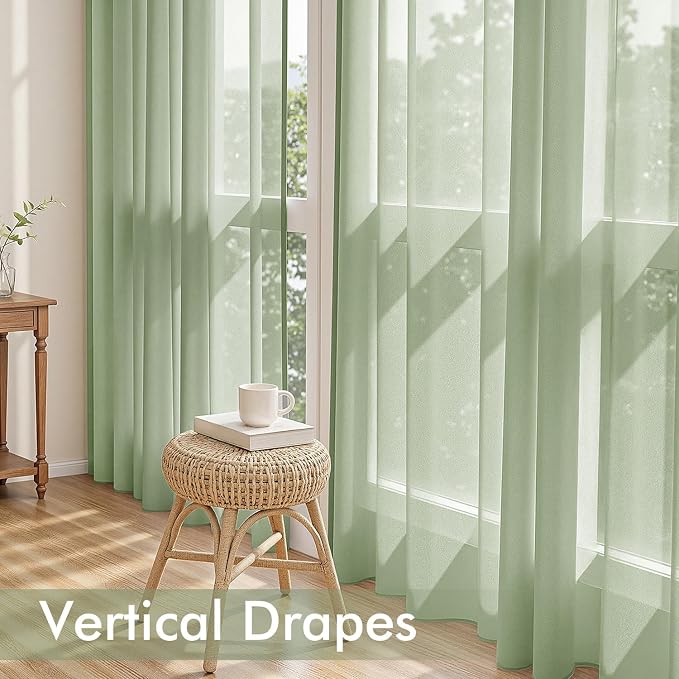 MIULEE Sage Green Sheer Curtains 72 Inches Long, 4 Panels Set, Light Filtering - Image 5