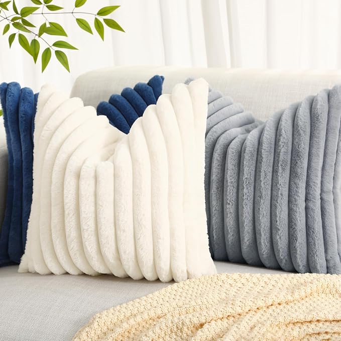 decorUhome Cozy Faux Fur Throw Pillow Covers 12x12 Set of 2 Decorative Soft - Image 7