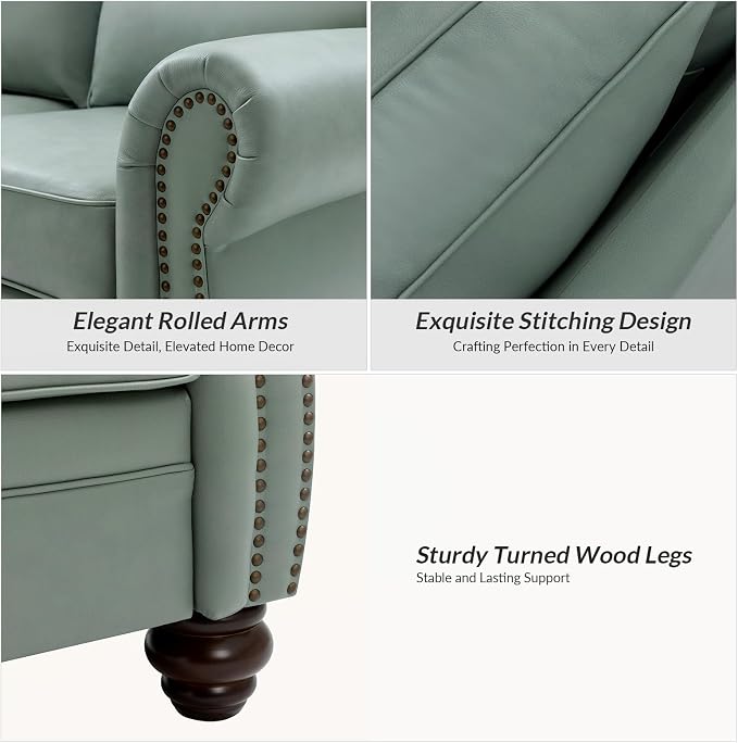 60" Wide Genuine Leather Chesterfield Loveseat, 2 Seat Leather Sofa - Image 7