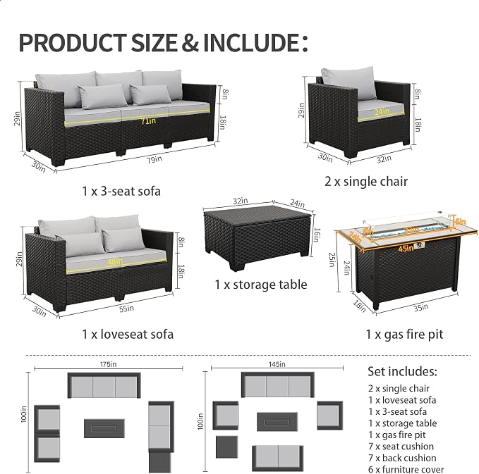 Rattaner 6 Pcs Outdoor Furniture Sets Patio Furniture Set - Image 7