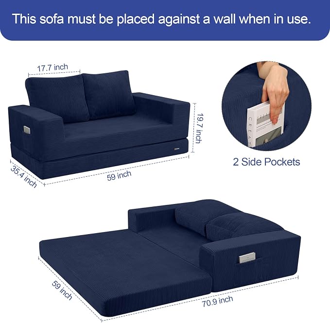 COMAX Convertible Sofa Bed Queen, Folding Fold Out Couch Bed, Floor Futon Couch - Image 3